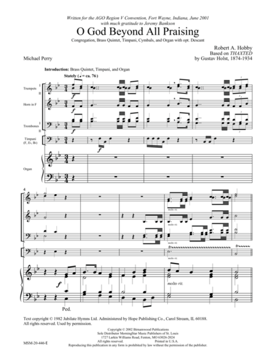 O God, Beyond All Praising (Thaxted) Choir scores gallery preview page 1