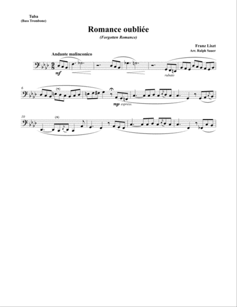 Romance oubliée (Forgotten Romance) for Tuba or Bass Trombone & Piano Bass Trombone scores gallery preview page 2