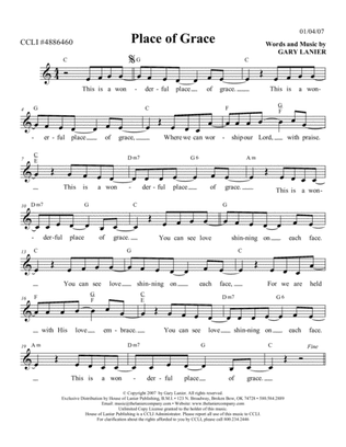 PLACE OF GRACE by Gary Lanier (Lead Sheet includes Melody, Lyrics and Guitar Chords)