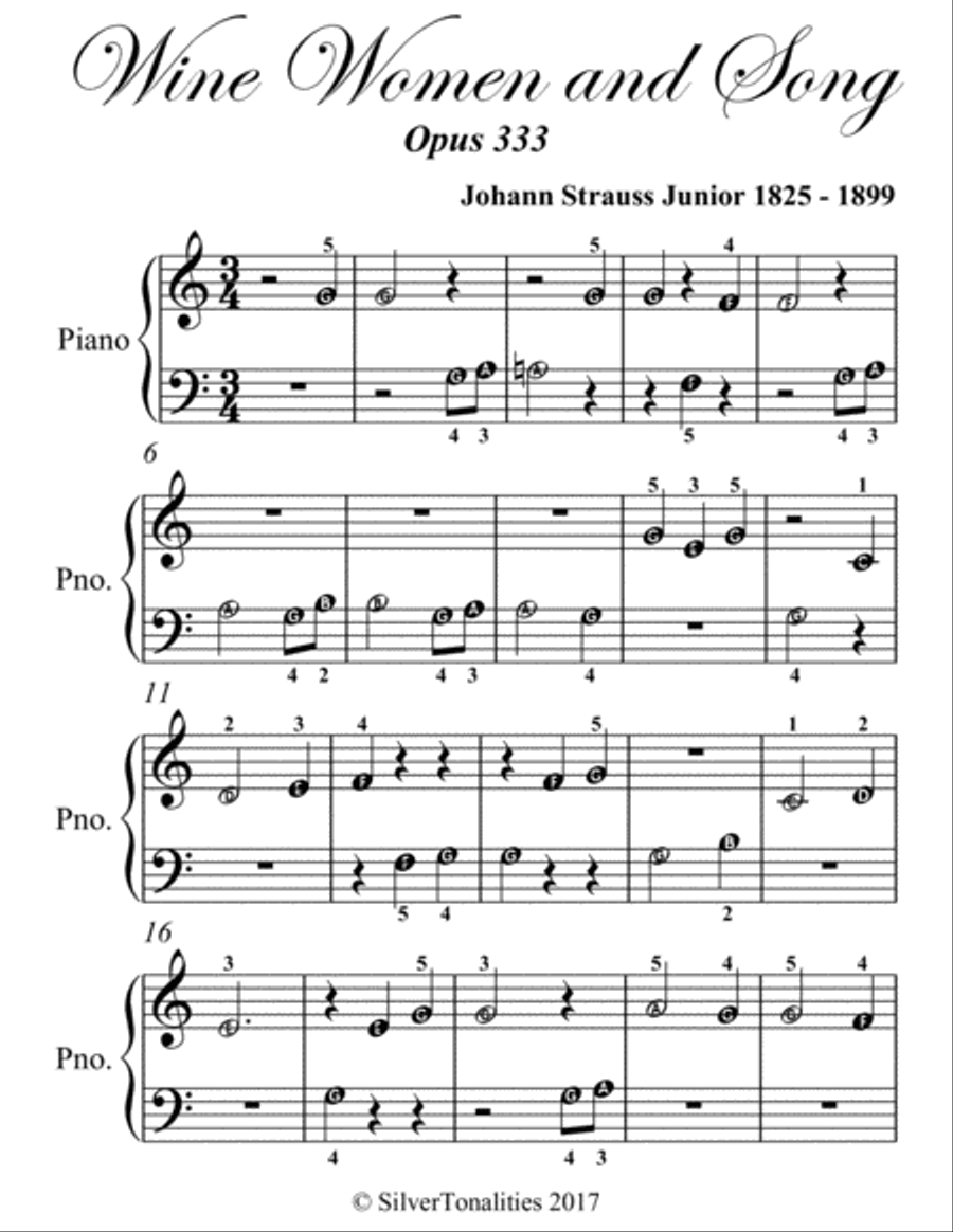 Wine Women and Song Opus 333 Beginner Piano Sheet Music Easy Piano scores gallery preview page 2