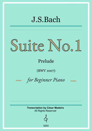 Book cover for Suite No.1 by Bach - Easy Piano - Prelude (BWV1007)