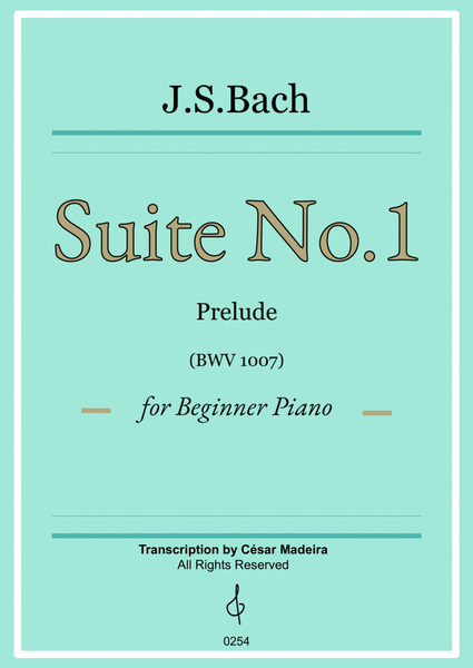 Suite No.1 by Bach - Easy Piano - Prelude (BWV1007) image number null