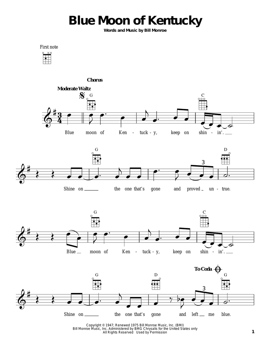 Blue Moon Of Kentucky Ukulele scores gallery preview page 1