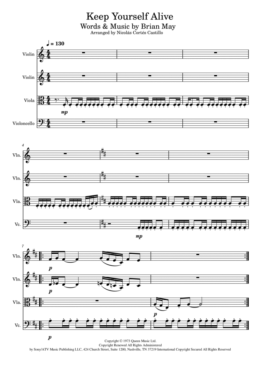 Keep Yourself Alive String Quartet scores gallery preview page 1