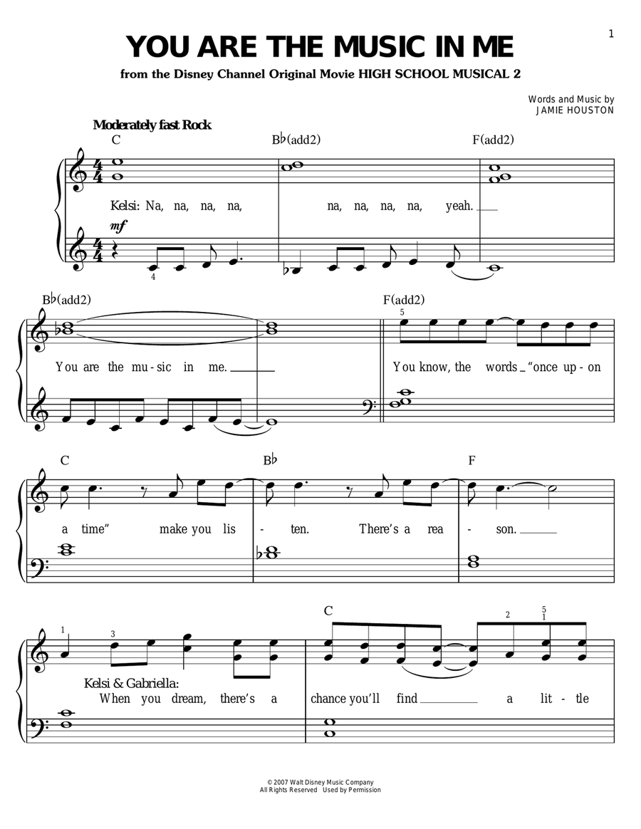 You Are The Music In Me (from High School Musical 2) Easy Piano scores gallery preview page 1