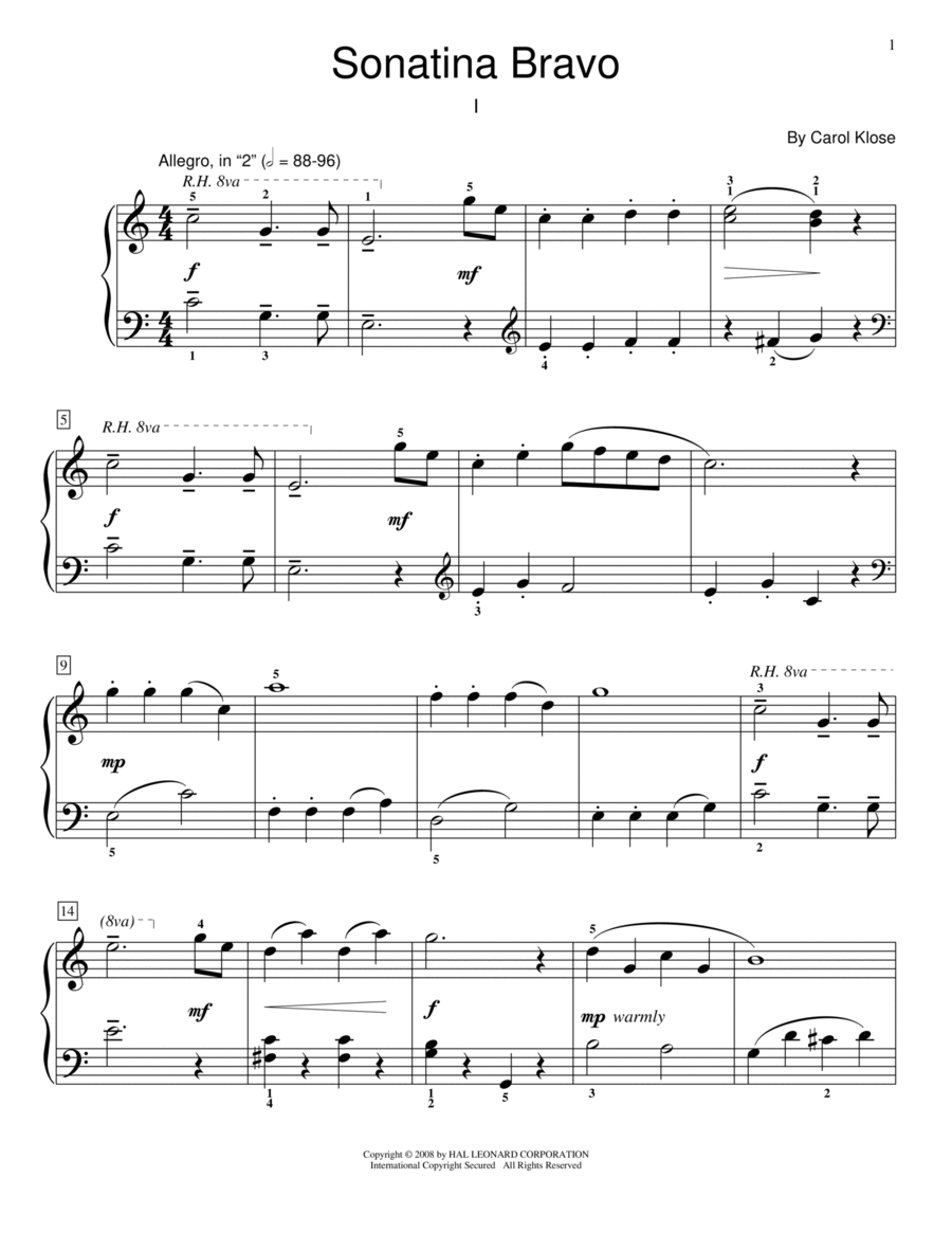 Sonatina Bravo Piano Method scores gallery preview page 1