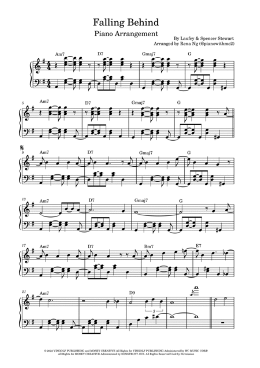 Falling Behind Piano Solo scores gallery preview page 2
