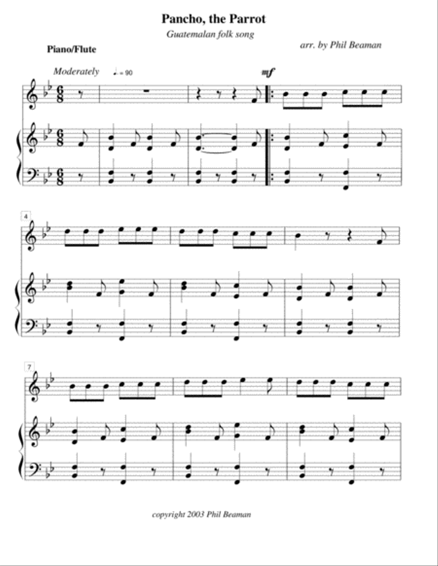 Pancho, the Parrot - flute/piano Flute Solo scores gallery preview page 1