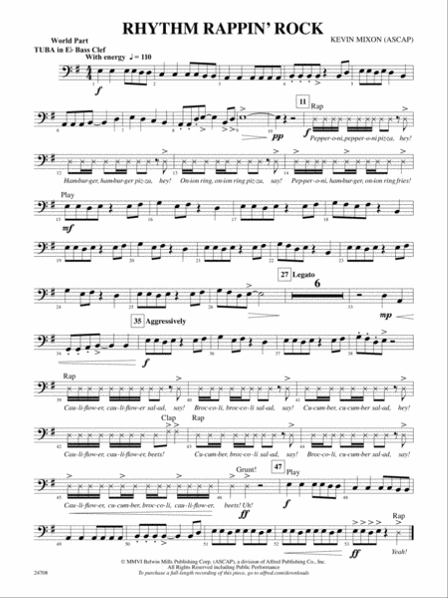 Rhythm Rappin' Rock: (World Part) E-flat Tuba B.C. Concert Band scores gallery preview page 1