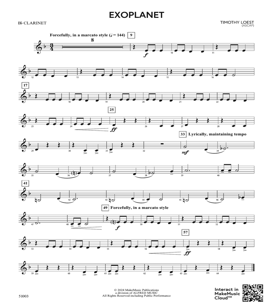 Exoplanet: 1st B-flat Clarinet B-Flat Clarinet scores gallery preview page 1