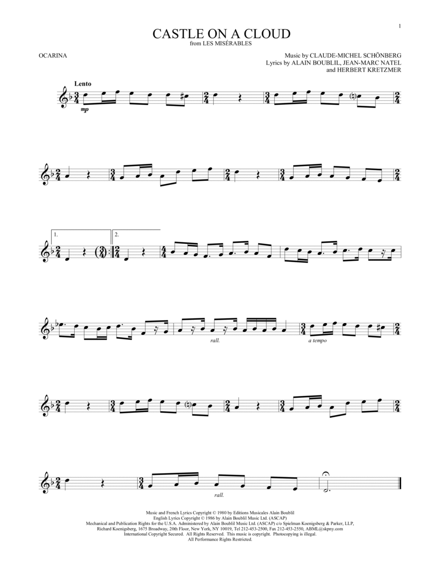 Castle On A Cloud ocarina scores gallery preview page 1