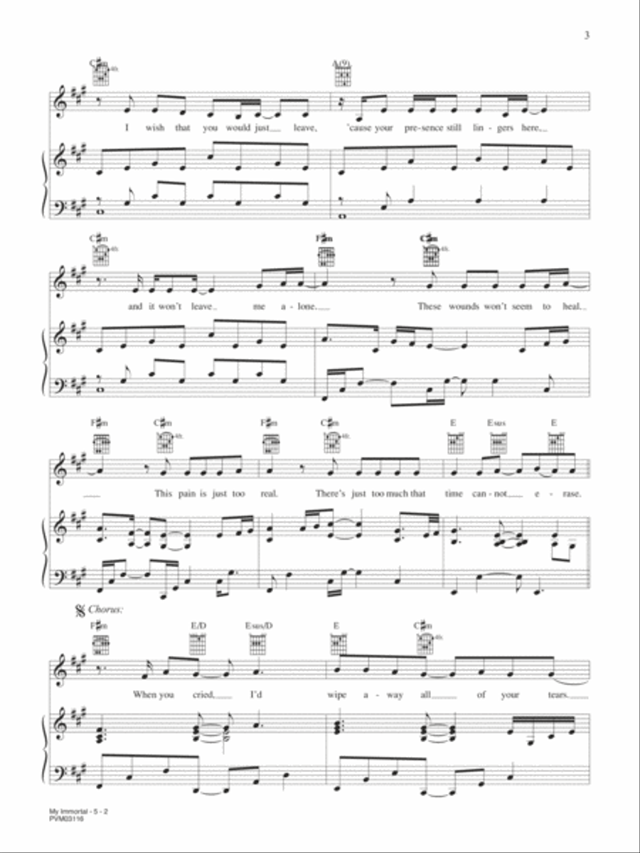 My Immortal Piano, Vocal, Guitar scores gallery preview page 2