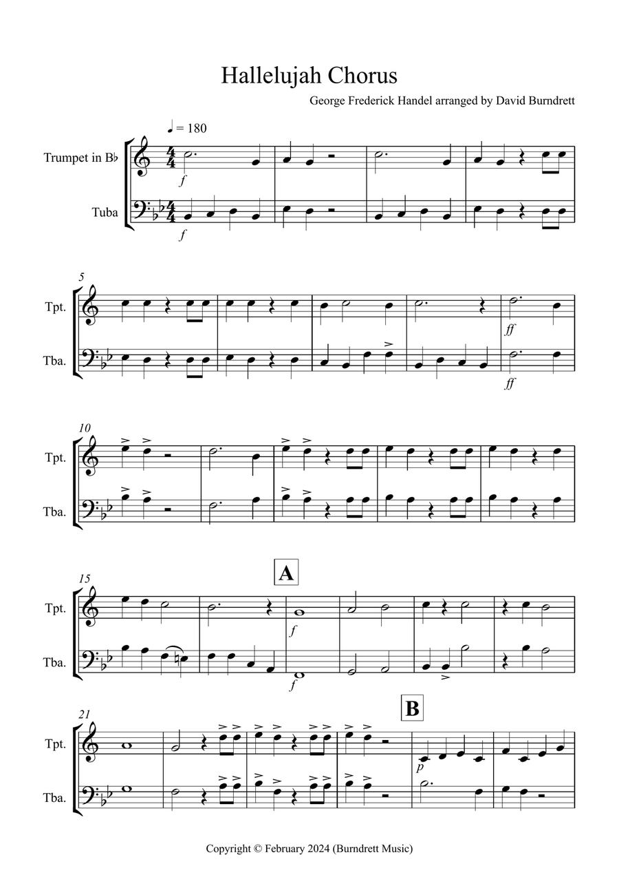 Hallelujah Chorus for Trumpet and Tuba Duet Brass Duet scores gallery preview page 1