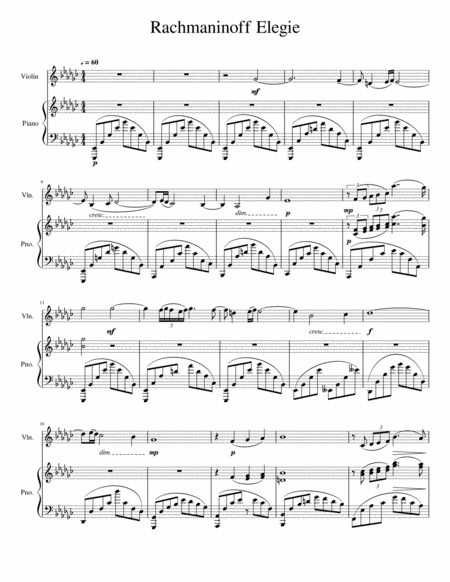 Rachmanninoff Elegie for Violin and Piano Op. 3