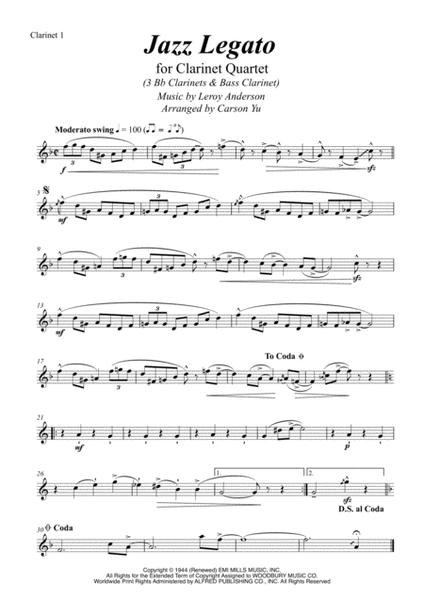 Jazz Legato - For Clarinet Quartet (3 Bb & Bass) arr. Carson Yu image number null