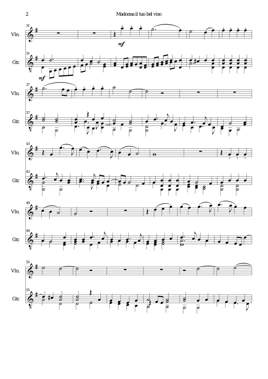 Madonna il tuo bel viso for violin and guitar String Duet scores gallery preview page 2