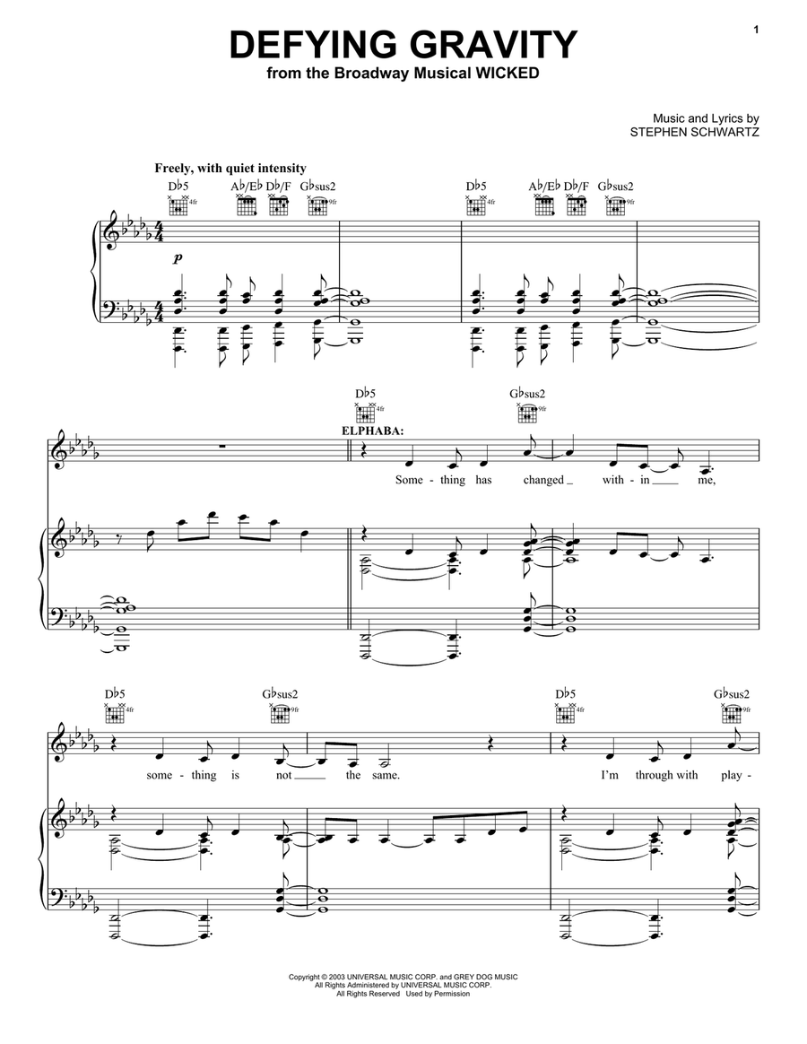 Defying Gravity (from Wicked) Guitar scores gallery preview page 1