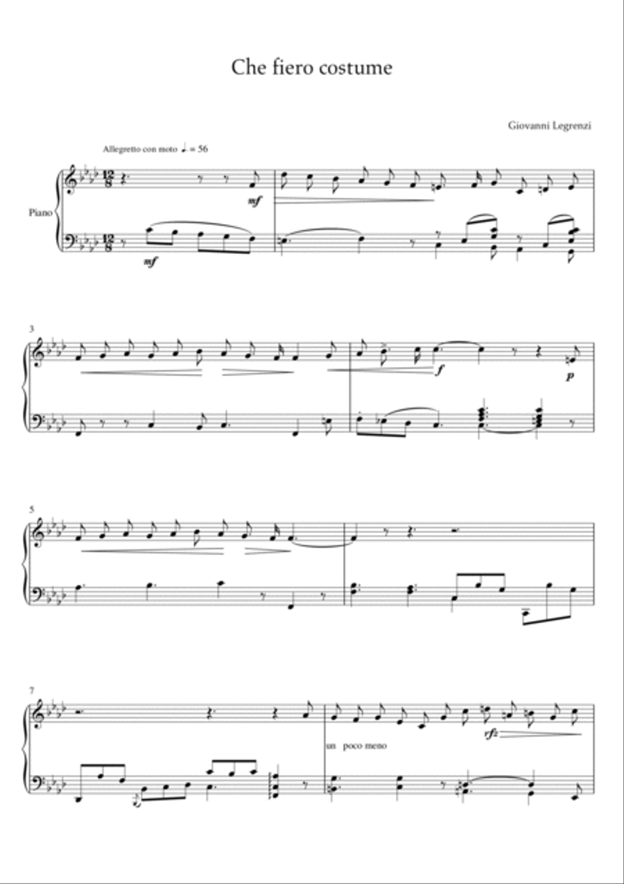 Legrenzi - Che fiero costume (Easy Piano Version) Small Ensemble scores gallery preview page 2