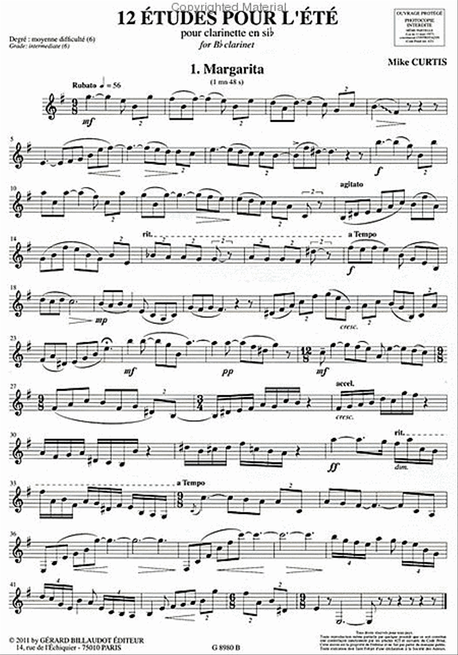 12 Études Pour L’Été 12 Études Pour L’Été B-Flat Clarinet scores gallery preview page 2