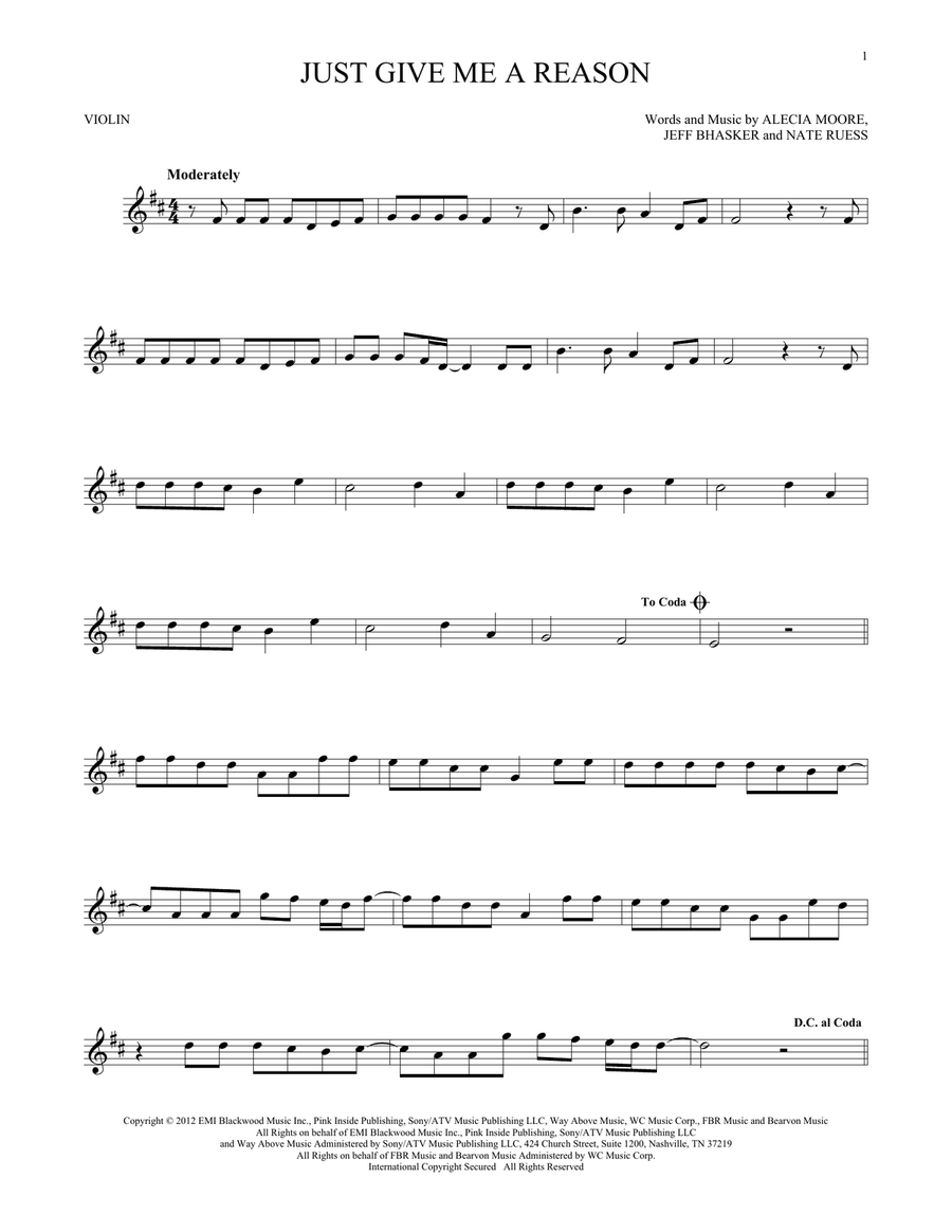 Just Give Me A Reason Violin Solo scores gallery preview page 1