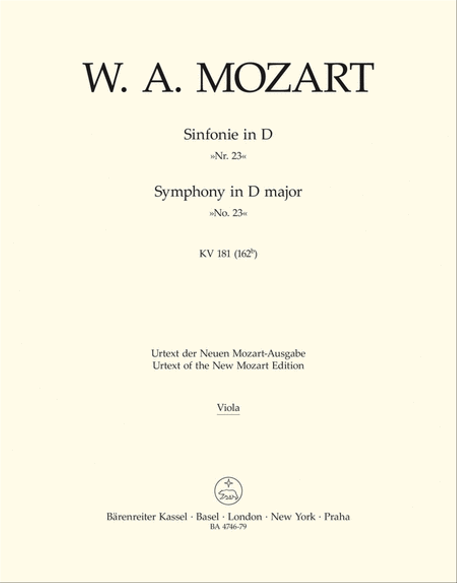 Symphony, No. 23 D major, KV 181 (162b) Viola scores gallery preview page 1