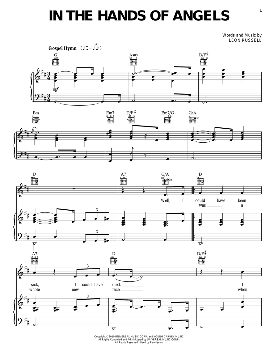 In The Hands Of Angels Piano, Vocal, Guitar scores gallery preview page 1