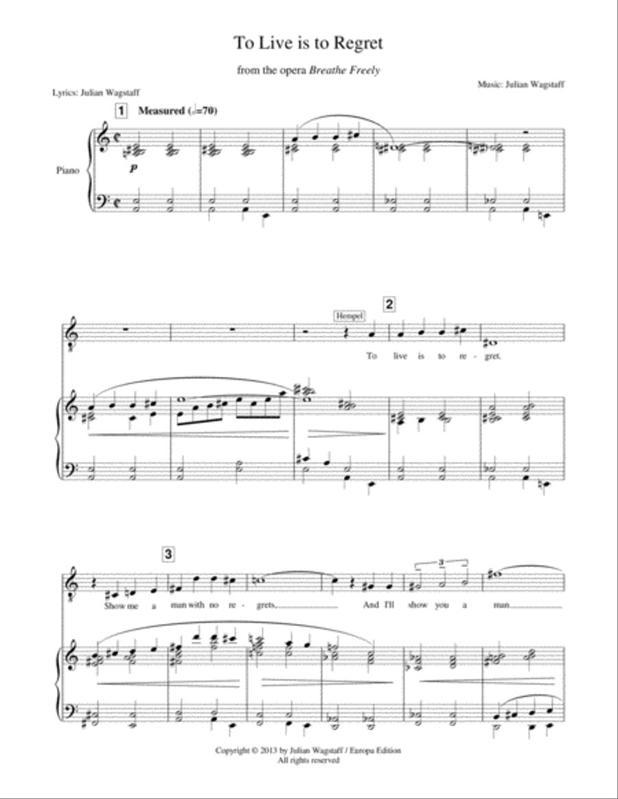 To Live is to Regret (song from the opera Breathe Freely) Tenor Voice scores gallery preview page 3
