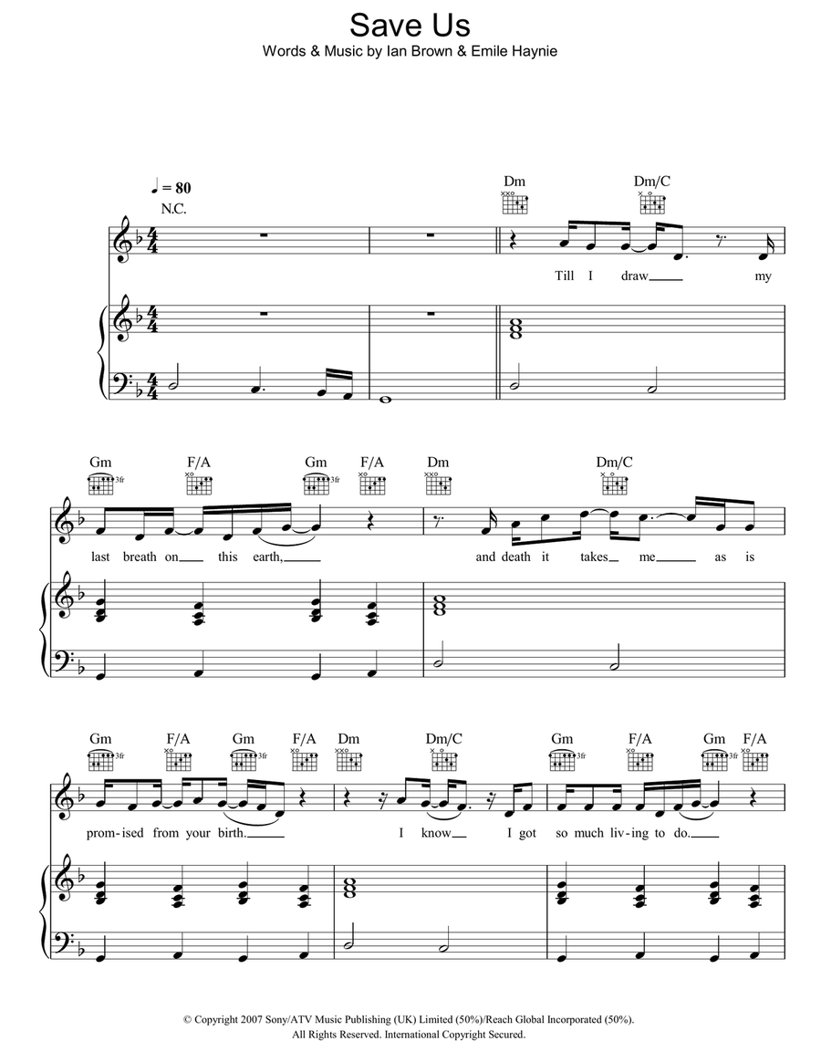 Save Us Piano, Vocal, Guitar scores gallery preview page 1