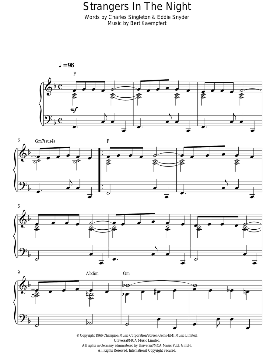 Strangers In The Night Strangers In The Night Piano Solo scores gallery preview page 1