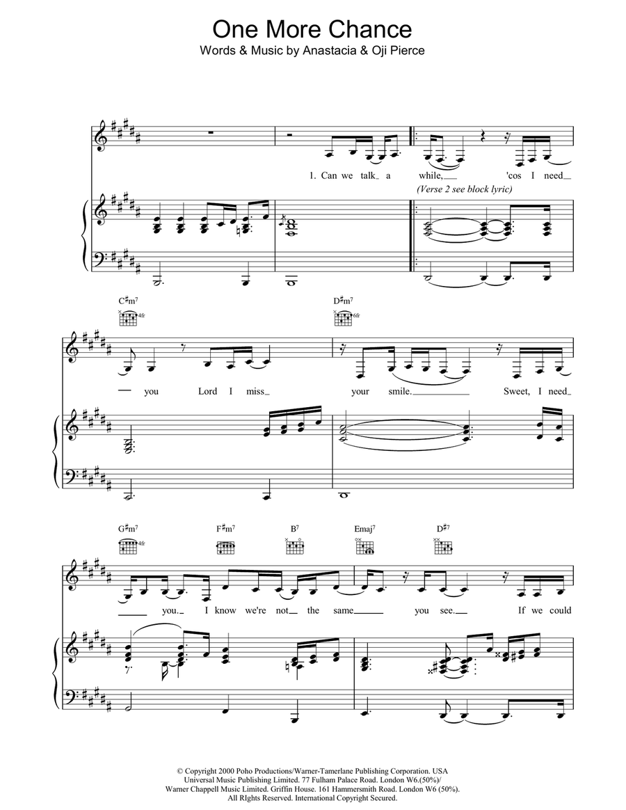 One More Chance Piano, Vocal, Guitar scores gallery preview page 1