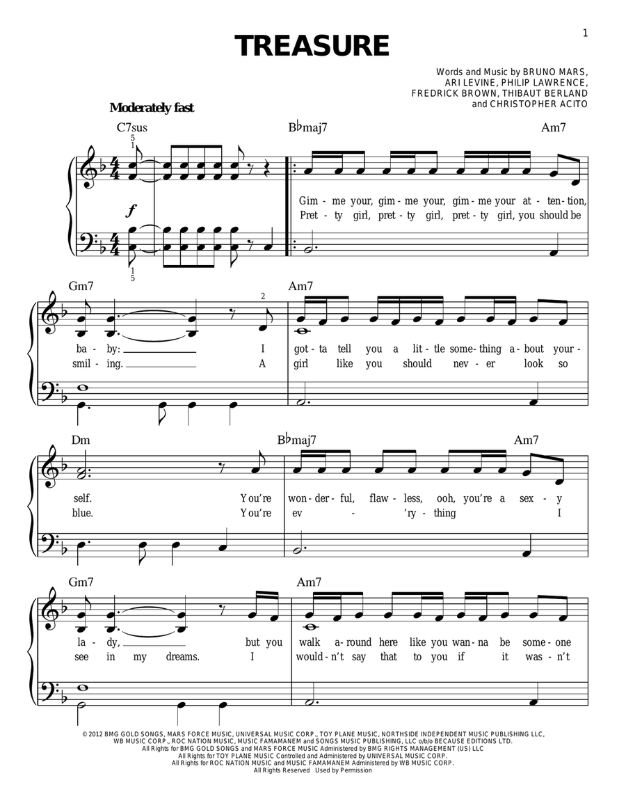 Treasure Easy Piano scores gallery preview page 1