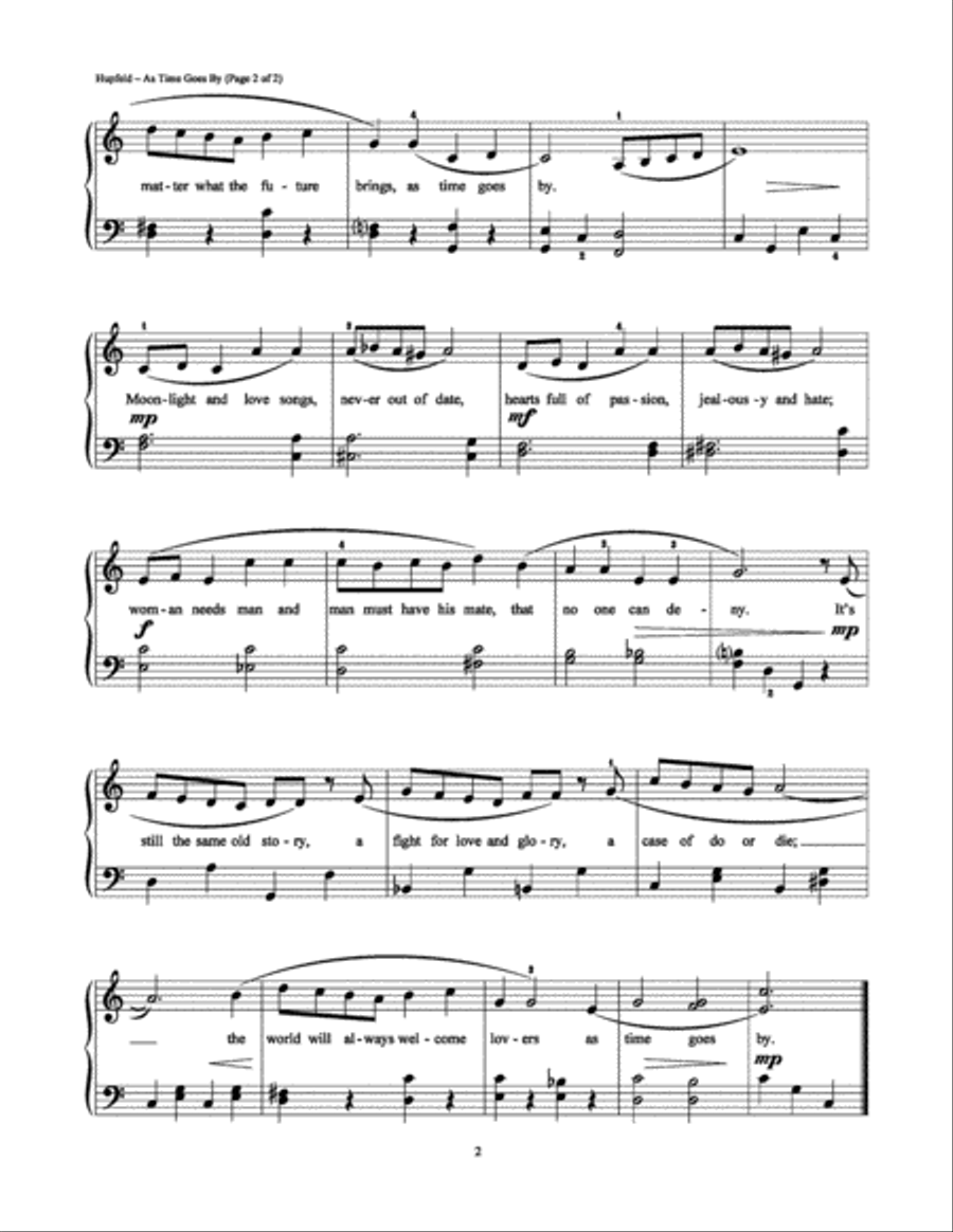 As Time Goes by Easy Piano scores gallery preview page 2