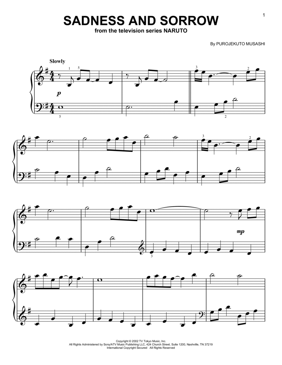 Sadness And Sorrow (from Naruto) Easy Piano scores gallery preview page 1