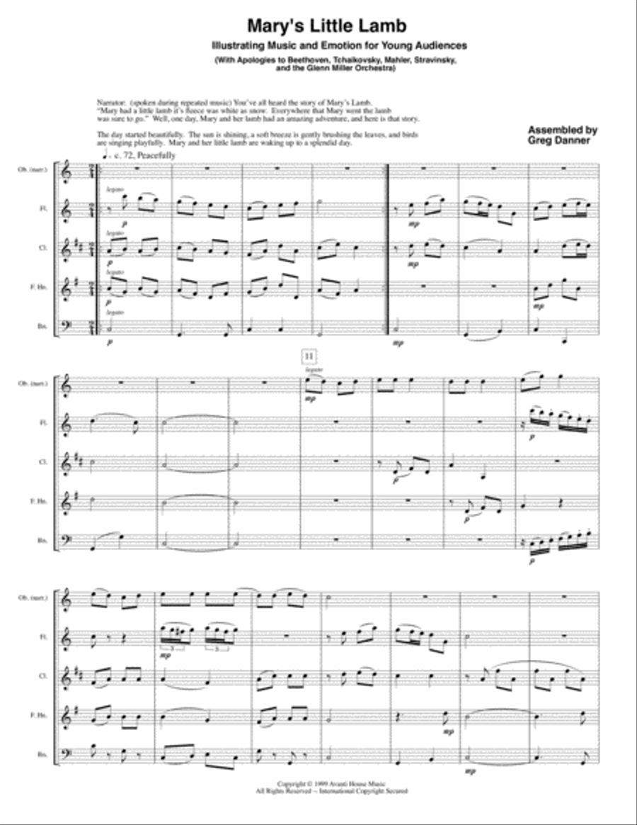 Mary's Little Lamb Woodwind Quintet scores gallery preview page 1