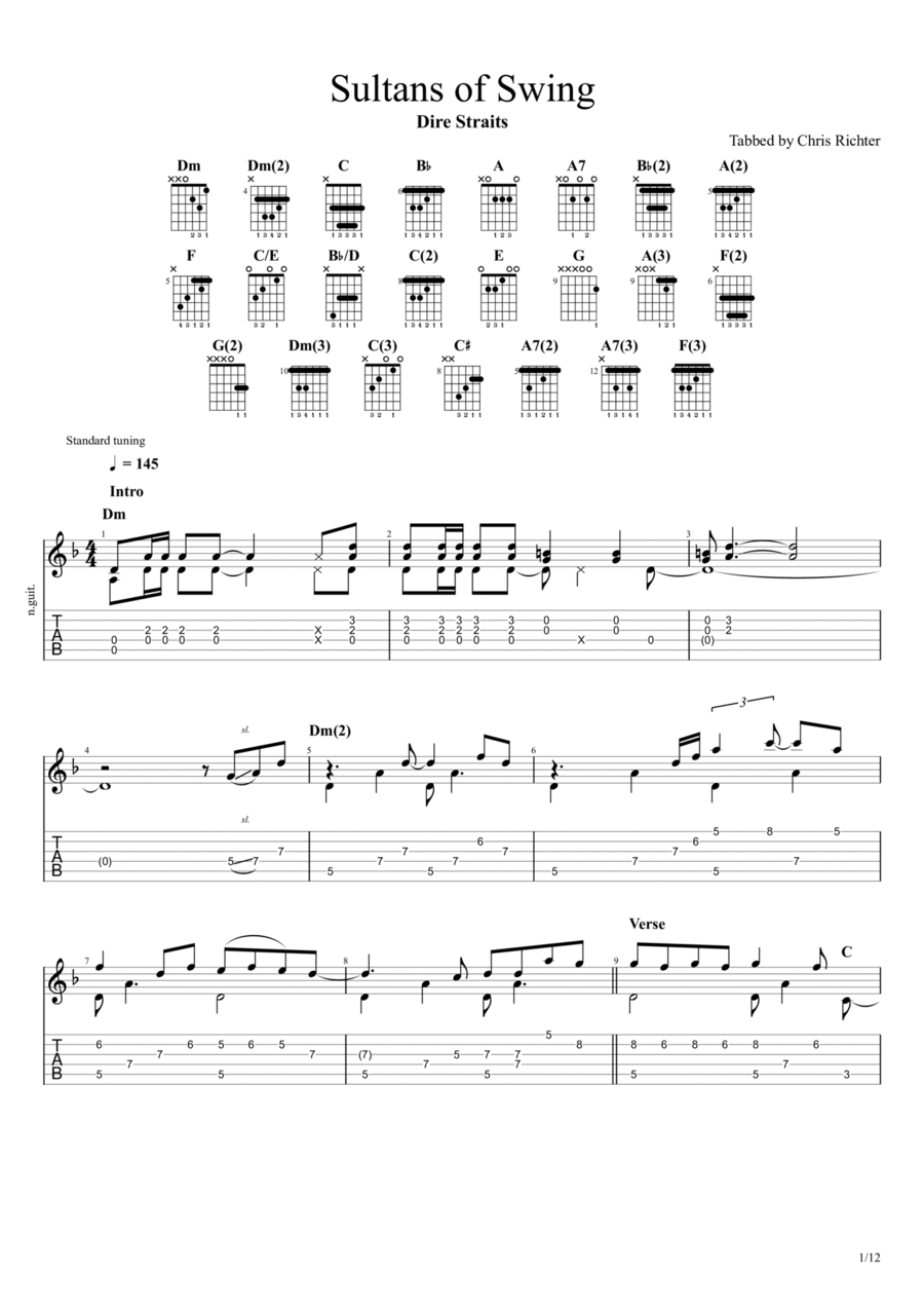 Sultans Of Swing Guitar Solo scores gallery preview page 1
