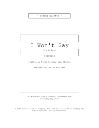 Book cover for I Won't Say (i'm In Love)
