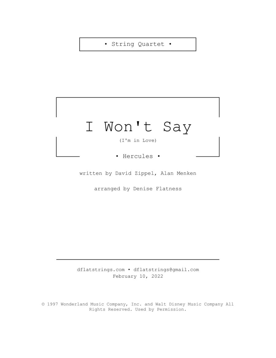 Book cover for I Won't Say (i'm In Love)