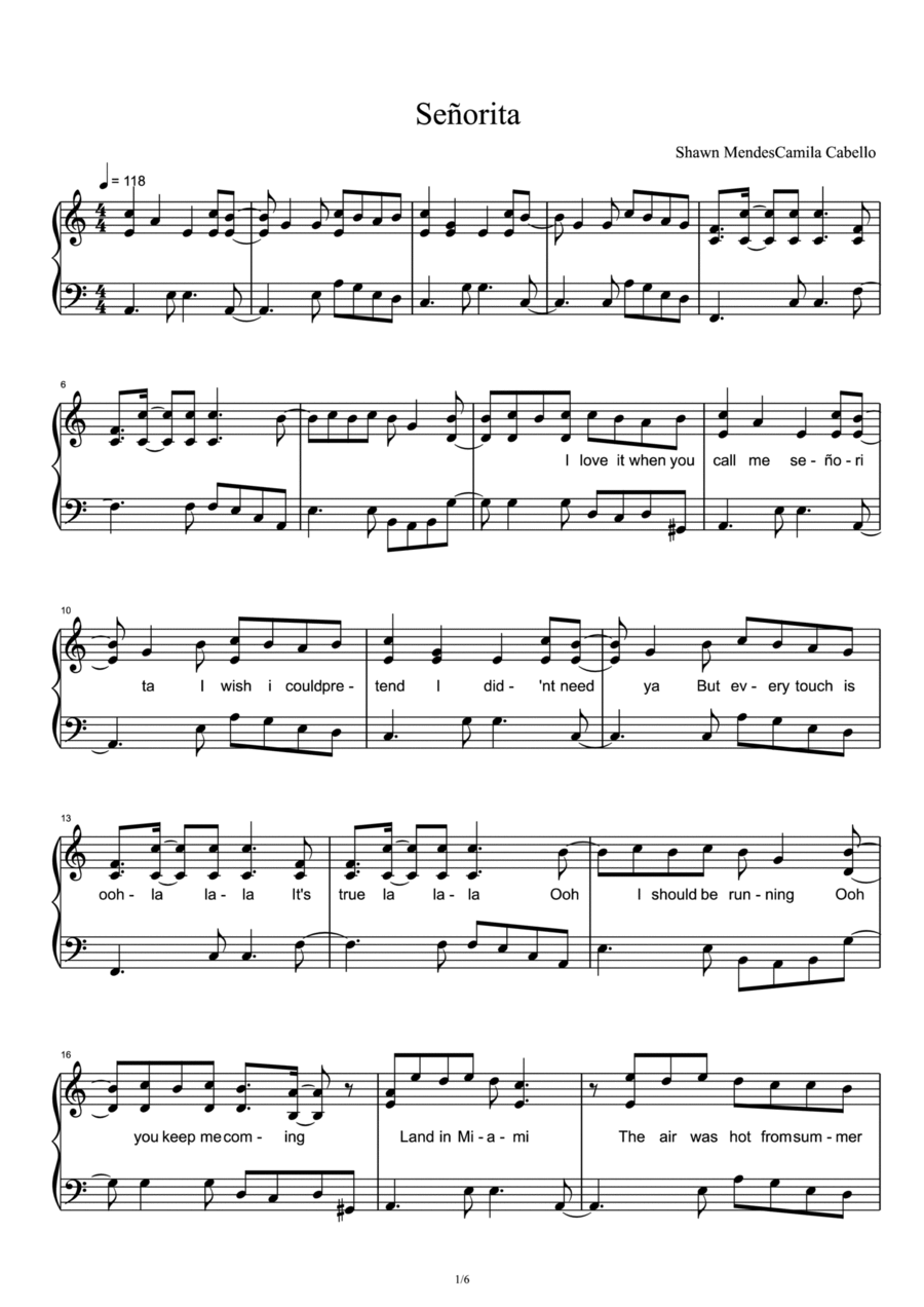 Señorita Piano Solo scores gallery preview page 1