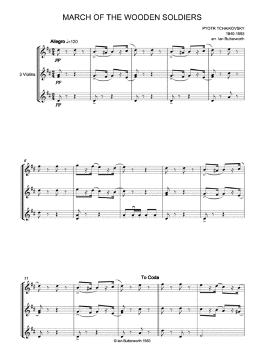 TCHAIKOVSKY March of the Wooden Soldiers (Album for the Young) for 3 violins String Trio scores gallery preview page 1