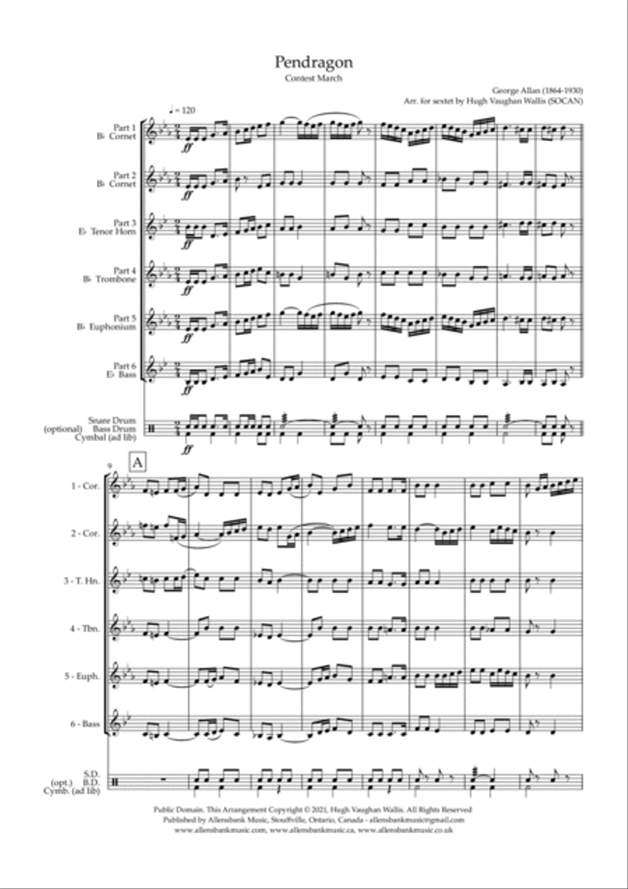 Pendragon - Contest March by George Allan - arranged for brass sextet Brass Ensemble scores gallery preview page 2