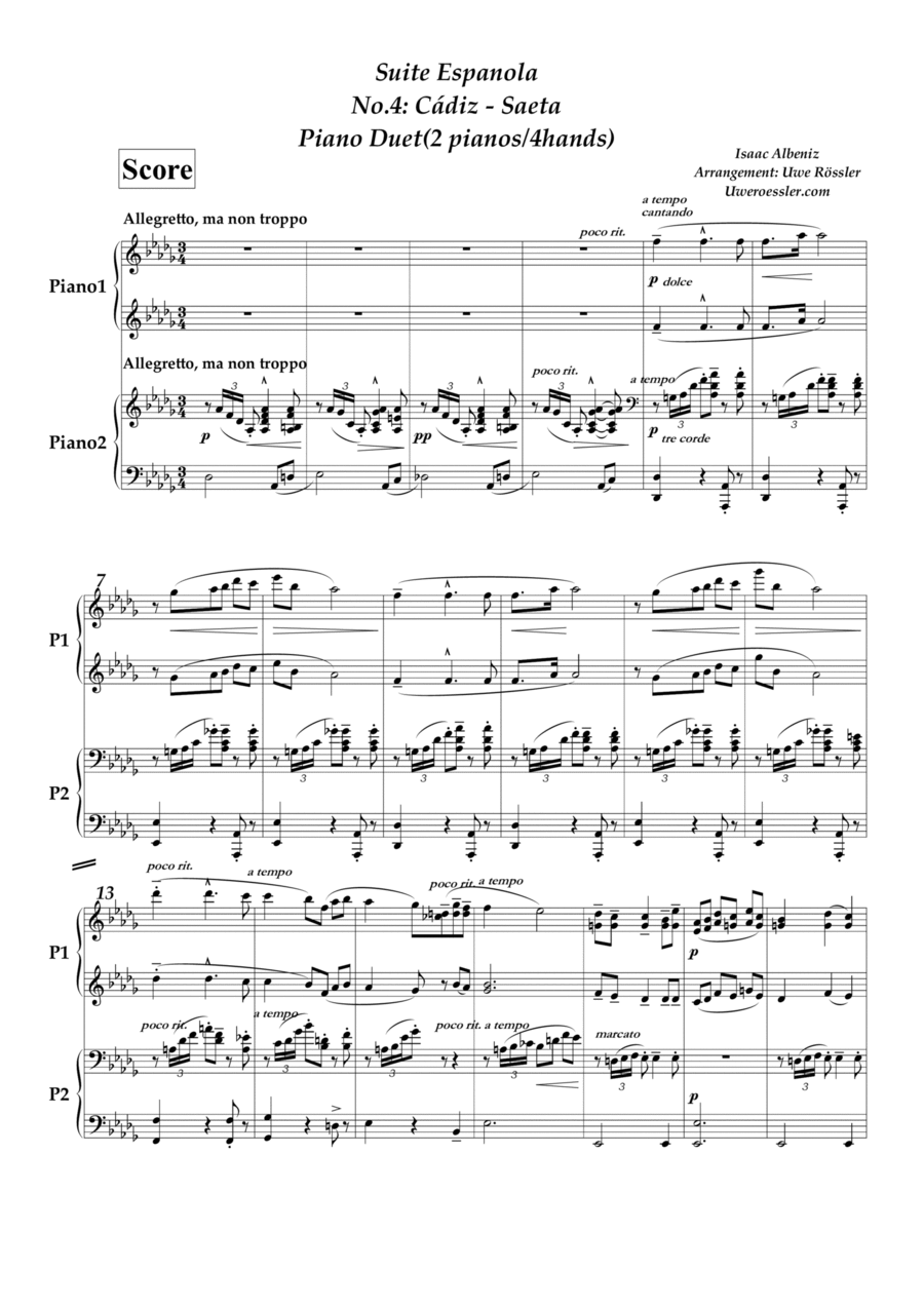 Suite espanola, No.4 Cadiz 2 Pianos, 4-Hands scores gallery preview page 1
