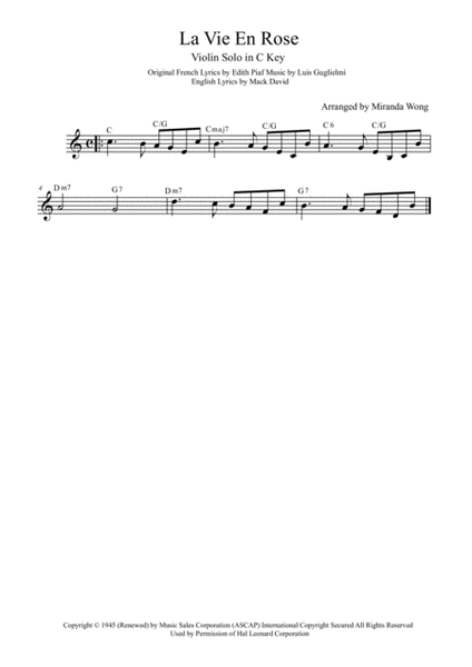 La Vie En Rose - Lead Sheet for Trombone or Bassoon and Piano image number null