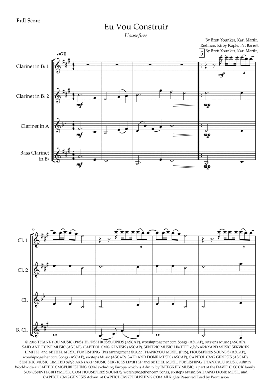 Build My Life Clarinet Quartet scores gallery preview page 1