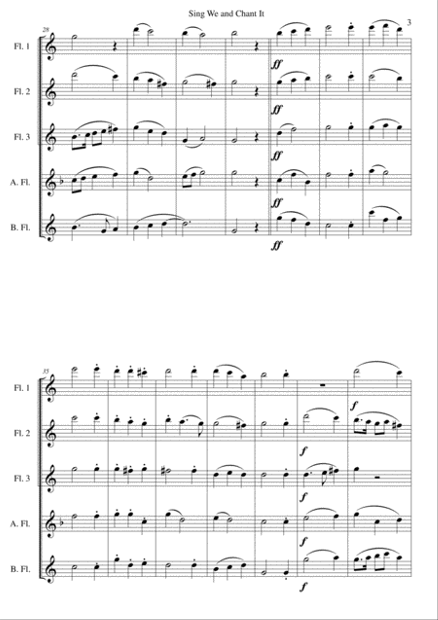 Sing we and chant it (with variations) for flute quintet Flute scores gallery preview page 3