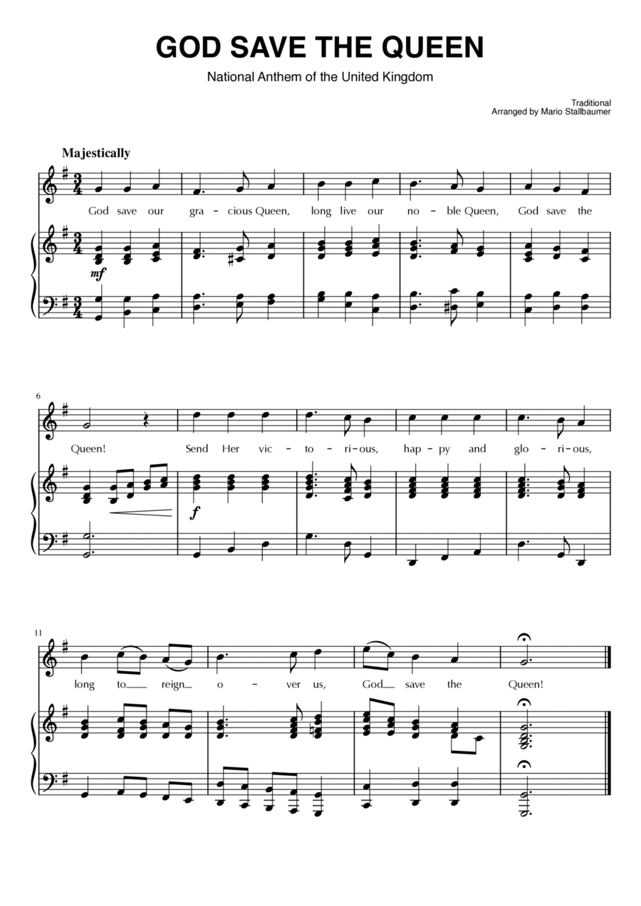 God Save the Queen (UK National Anthem) Voice scores gallery preview page 1