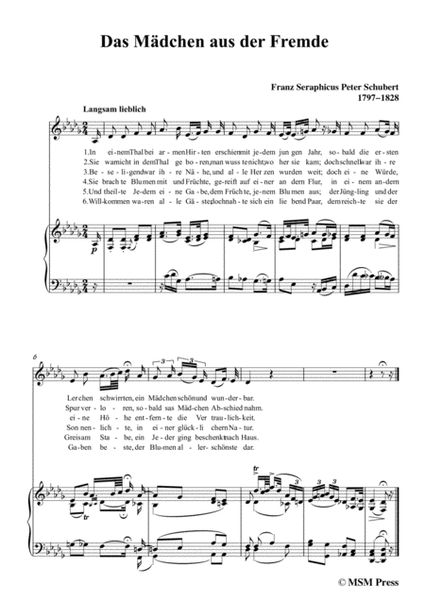 Schubert-Das Mädchen aus der Fremde,in D flat Major,for Voice&Piano image number null
