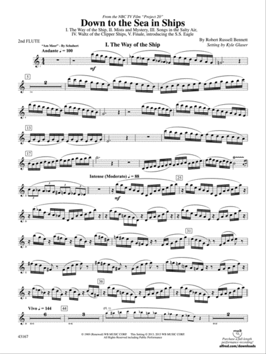 Down to the Sea in Ships (from the NBC TV Film Project 20): 2nd Flute Concert Band scores gallery preview page 1