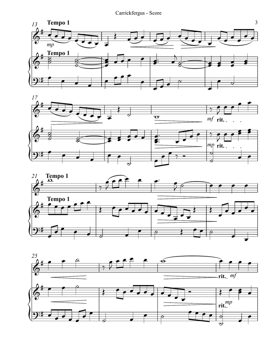 Carrickfergus for Violin & Harp String Duet scores gallery preview page 3