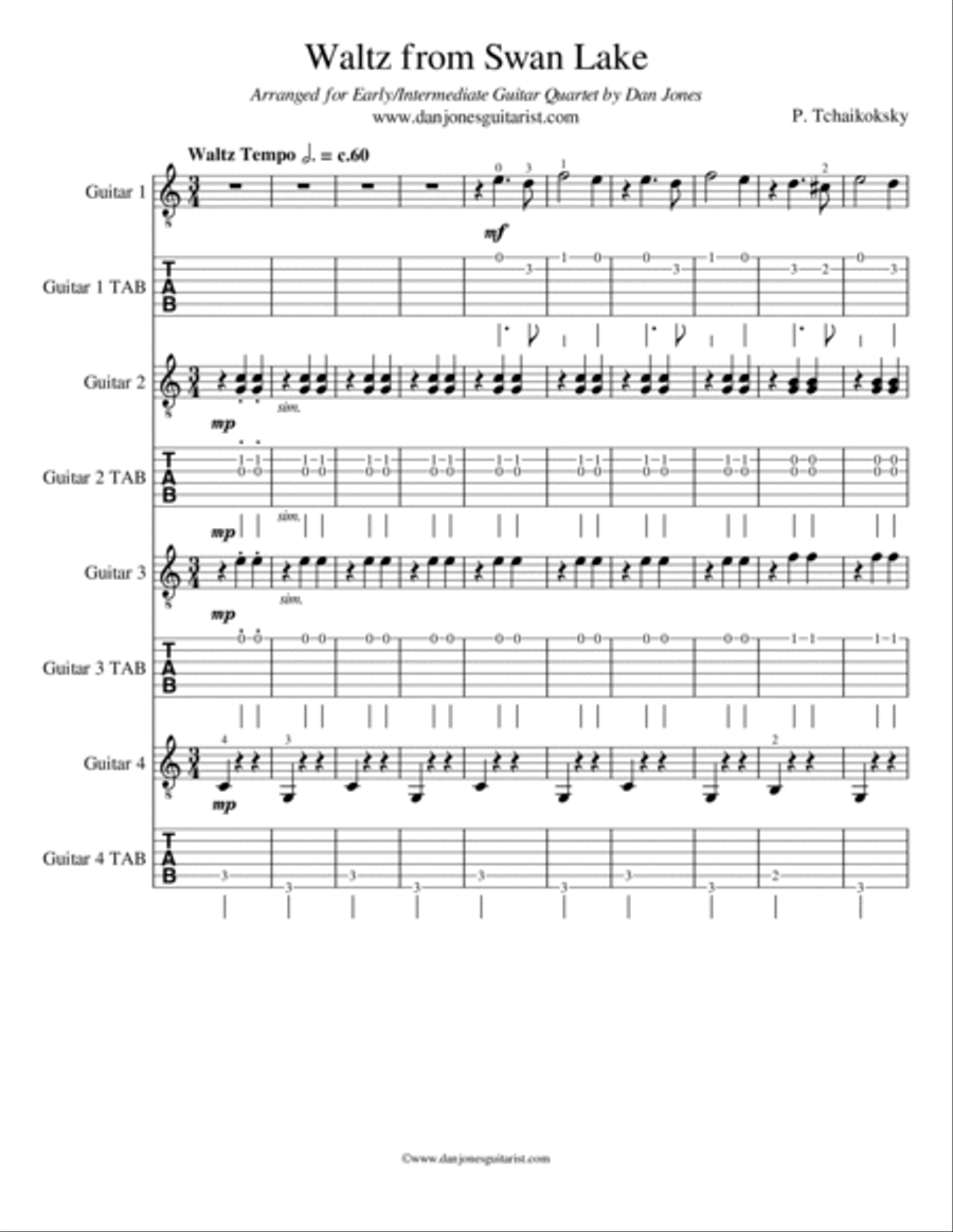 Waltz from Swan Lake for Easy Guitar Ensemble