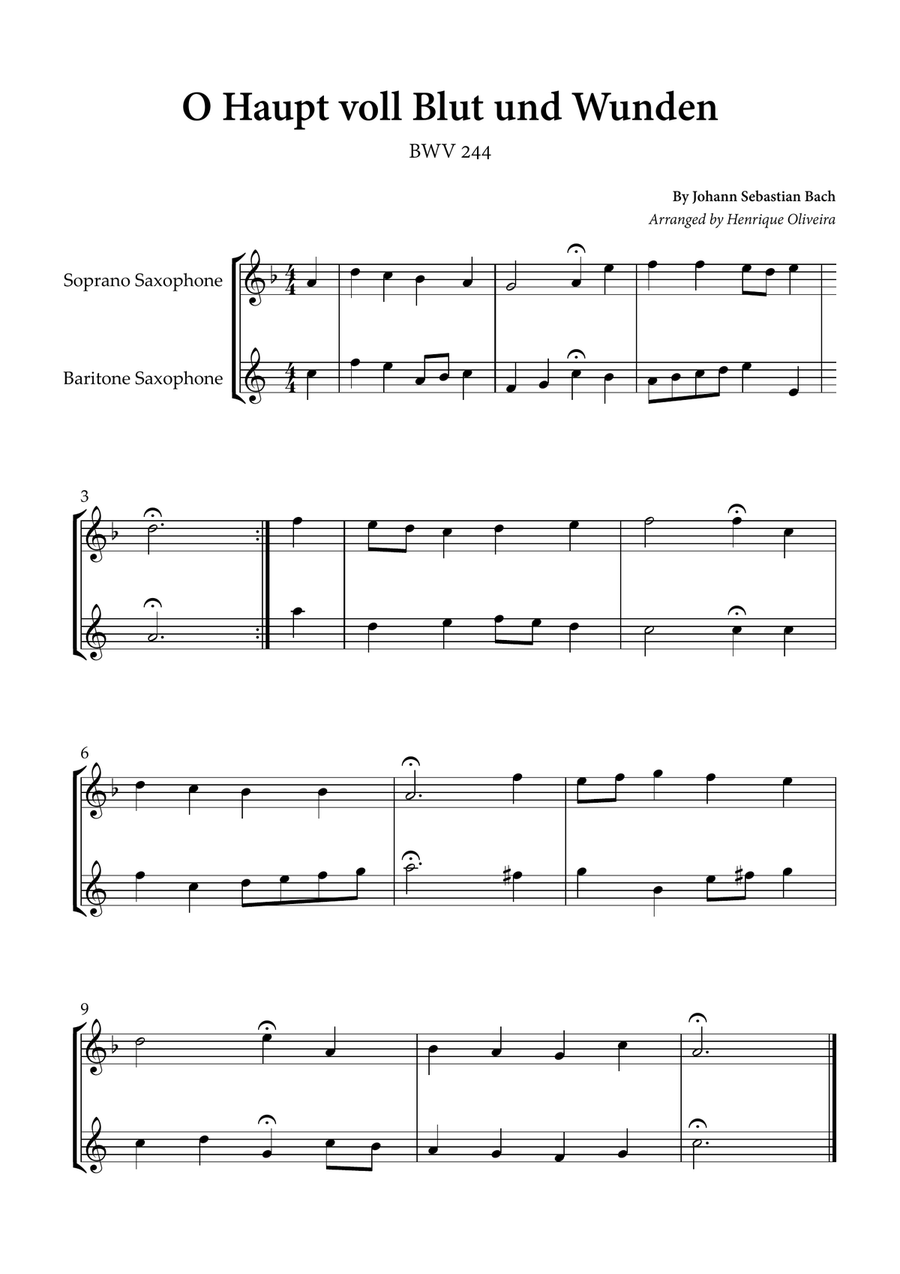 O Haupt voll Blut und Wunden (Saxophone Duet) - Johann Sebastian Bach Woodwind Duet scores gallery preview page 1